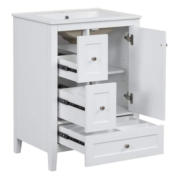 24 in. W x 18.3 in. D x 33.9 in. H Bathroom White Linen Cabinet