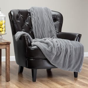 Soft Textured Gray Faux Fur Polyester Throw Blanket, 50 x 65 in.