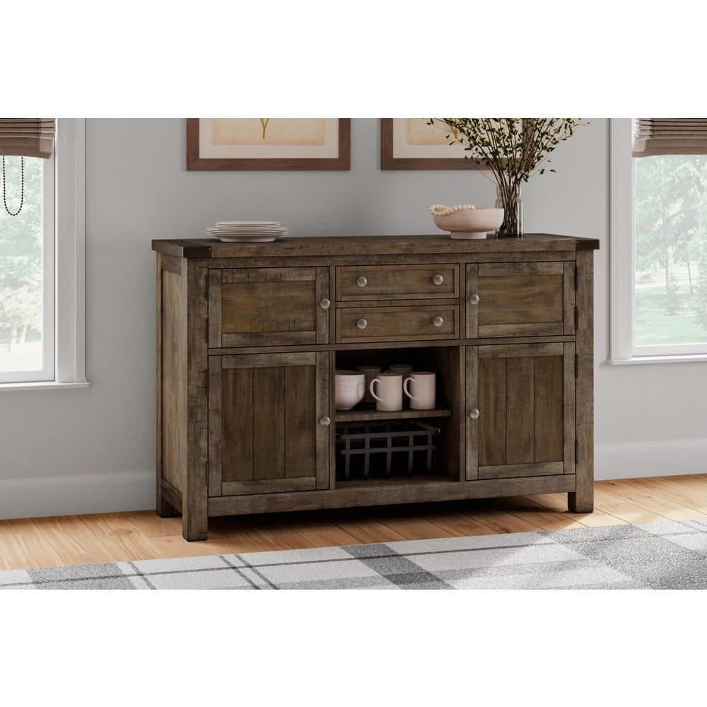 Marv Accent Buffet and Hutch, Stemware, 3 Drawers, 4 Cabinets, Brown