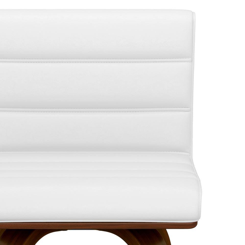 White Faux Leather and Wood Swivel Counter Stool