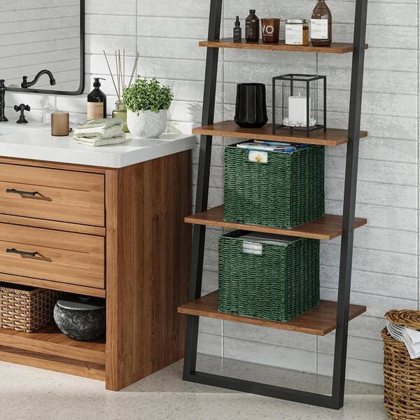 Green 11 in. x 11 in. Paper Decorative Basket Set of 2 with Built