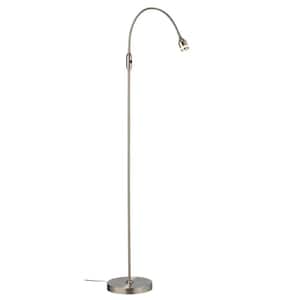 56 in. Silver 1 Light 1-Way (On/Off) Arc Floor Lamp for Liviing Room with Cotton Lantern Shade
