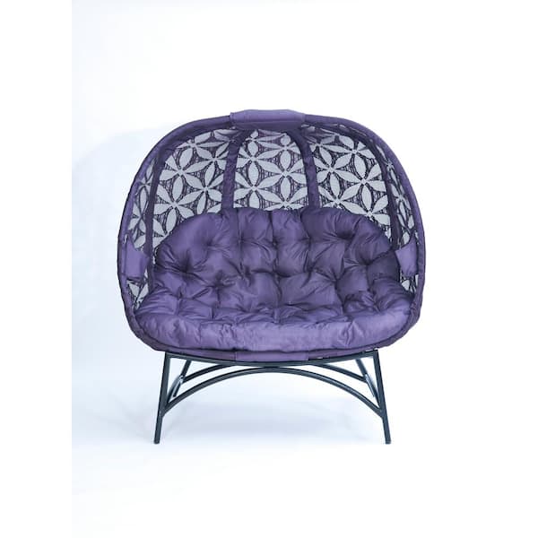 FlowerHouse Cozy 4-Legged Metal Outdoor Pumpkin Lounge Chair with Purple Flower of Life Cushion
