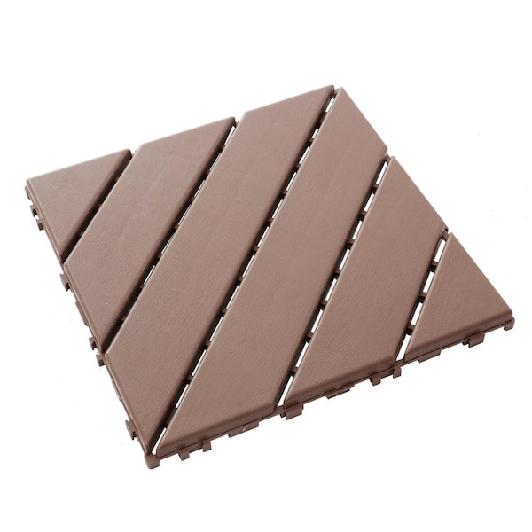 Tunearary 12 in. x12 in. Square Waterproof, Plastic Interlocking Deck Tiles, Poolside Balcony Backyard (Dark Brown 44-Pack)