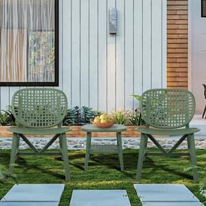 3-Piece Polypropylene Outdoor Bistro Set with Open Shelf and Lounge Chairs with Widened Seat in Green