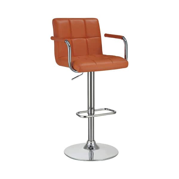 Benjara Orange Grid Adjustable Swiveling Bar Stool