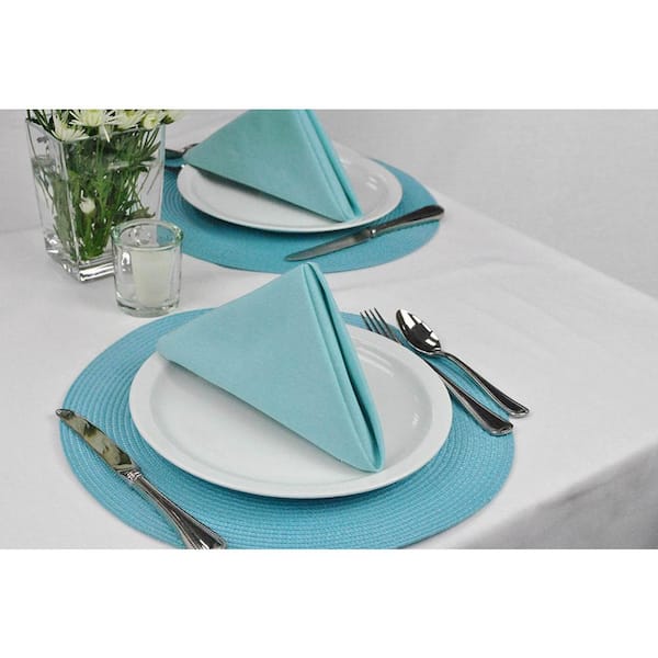 Dii Aqua Round Woven Placemat Set Of 6, Turquoise Round Woven Placemats