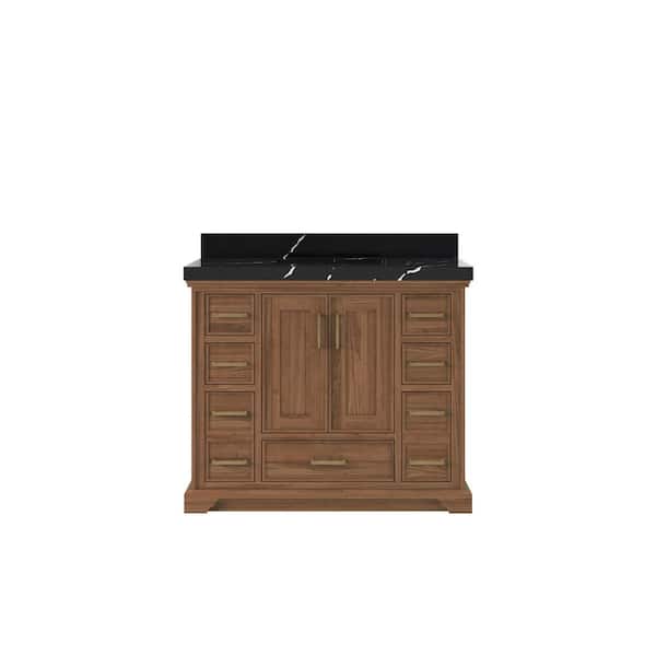Willow Collections Charlotte Teak 42 in. W x 22 in. D x 36 in. H Single Sink Bath Vanity in Dark Natural with 2 in. Calcutta Black Qt. Top