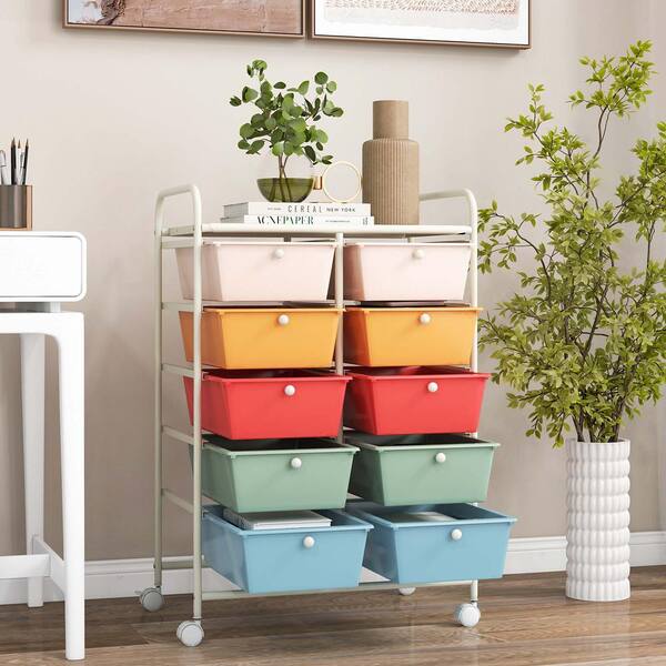 Costway Red Metal Base with Plastic Top Rolling Kitchen Cart (14.5-in x 25-in x 34.5-in)