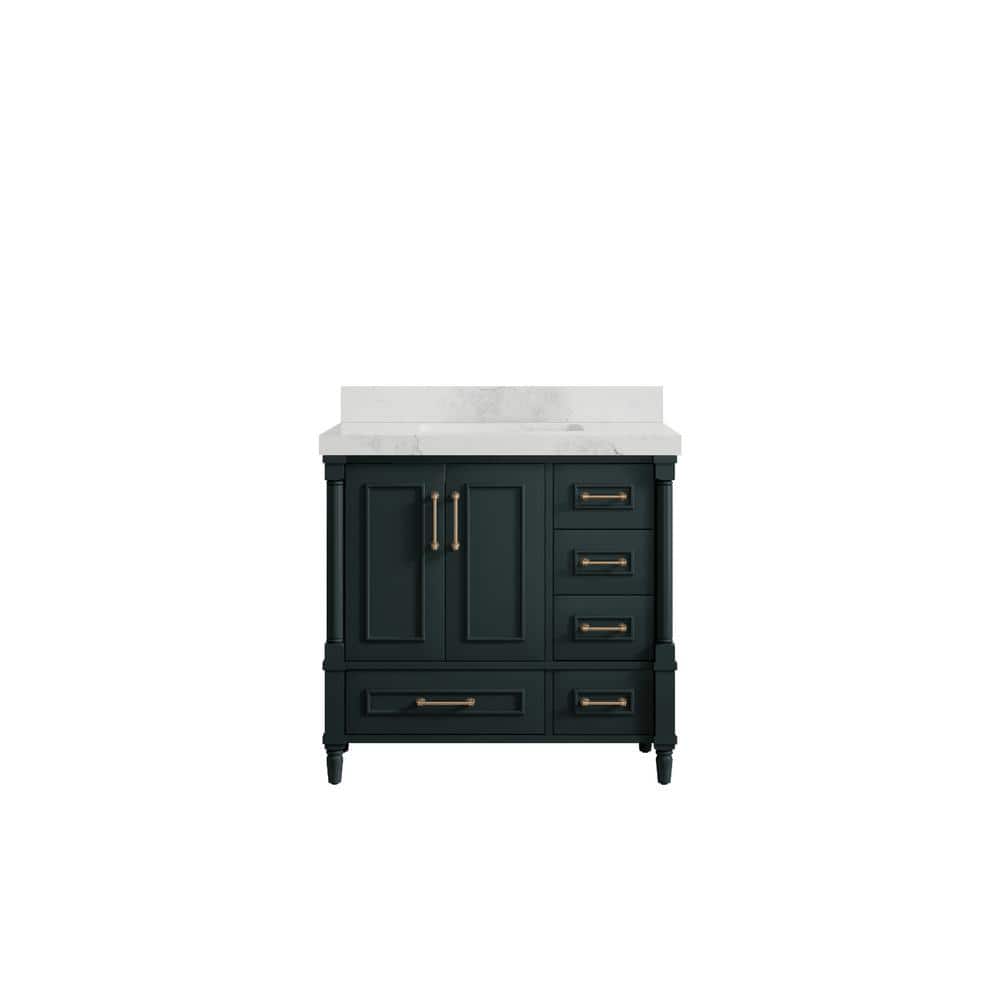 Hudson 36 in. W x 22 in. D x 36 in. H Single Sink Bath Vanity Center in Dark Green with 2 in. Calacatta Nuvo Top price history on PriceWatchPro