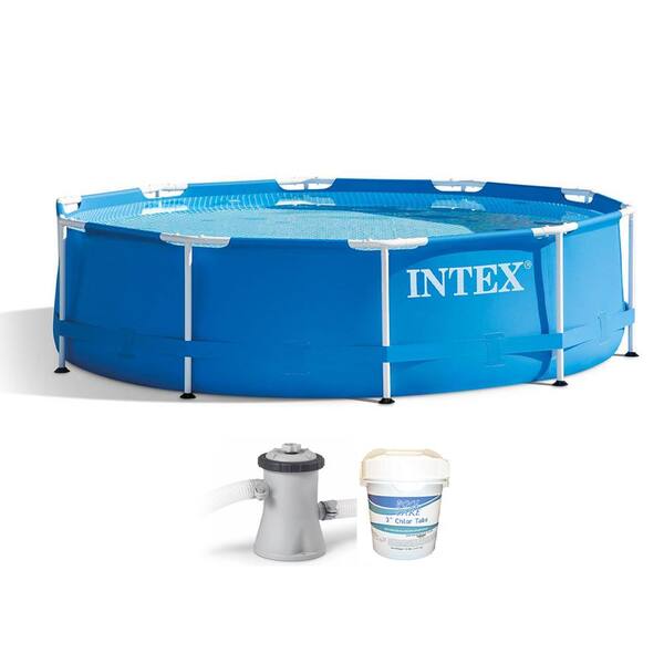 INTEX 28201EH 120 in. Round 30 in. D Above Ground Metal Frame Pool with Pump & 3 in Chlorine Tabs