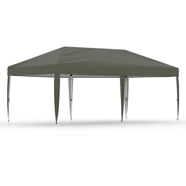 20 ft. x 10 ft. Instant Pop Up Canopy Tent Easy Setup Sun Shelter in Gray with Adjustable Height