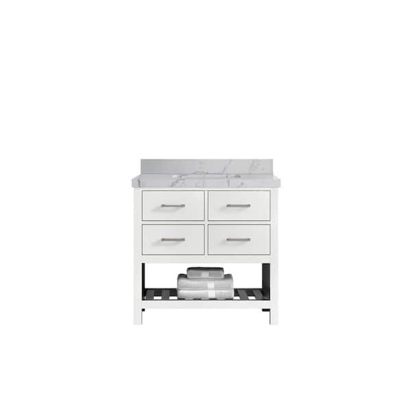 Willow Collections Parker 36 in. Single Sink Freestanding White Bath Vanity with Venatino Qt. Top Unassembled
