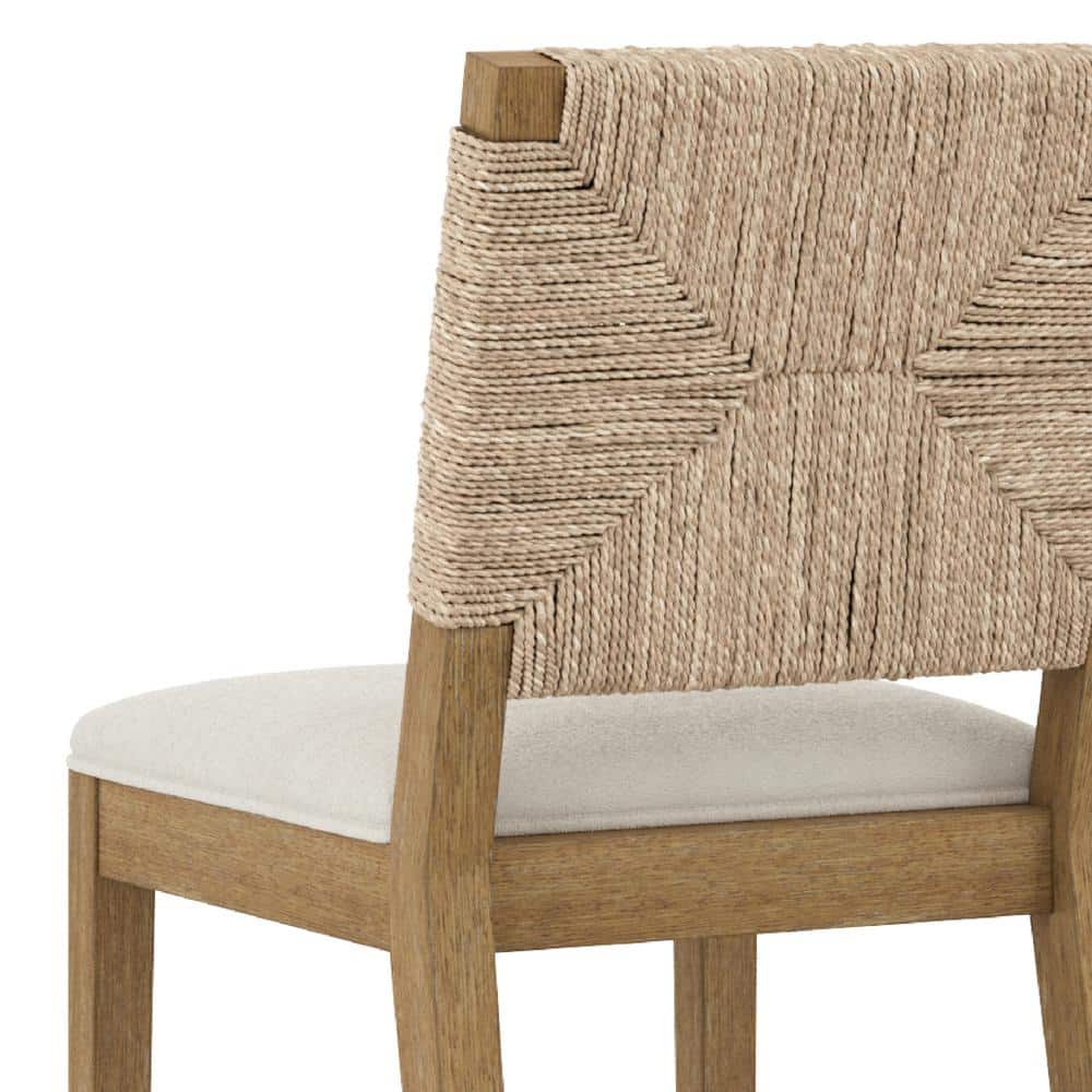 Beacon Light Brown Wood Bar Stools with Woven Backrest, Set of 4