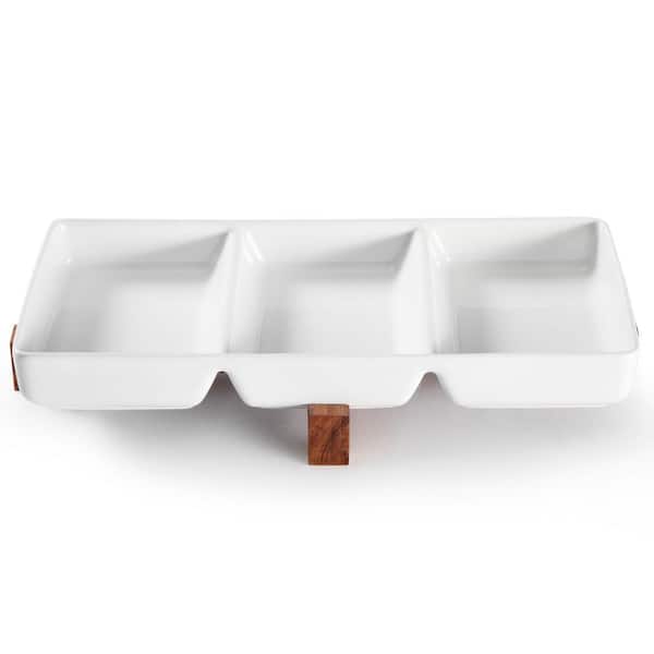 Gibson Gracious Fine Ceramic Dining Four Section Tray Set with Metal Rack - White