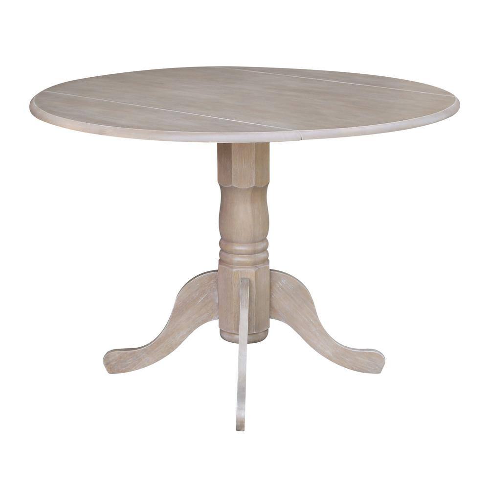 42" Washed Gray Taupe Round Wood Extendable Dining Table