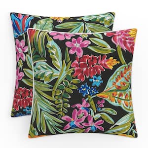 Tropic Floral 16.5 in W x 5 in H Outdoor Accent Throw Pillows 2-Count in Island Black