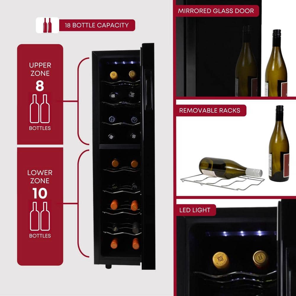 Black Dual Zone Thermoelectric Wine Cooler with Glass Doors