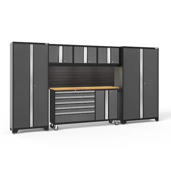 NewAge Products Bold Series 144 in. W x 76.75 in. H x 18 in. D 24-Gauge Steel Garage Cabinet Set in Gray (6-Piece)