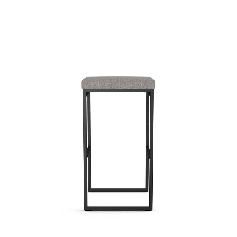 Silver Grey Polyester and Black Metal Backless Counter Stool