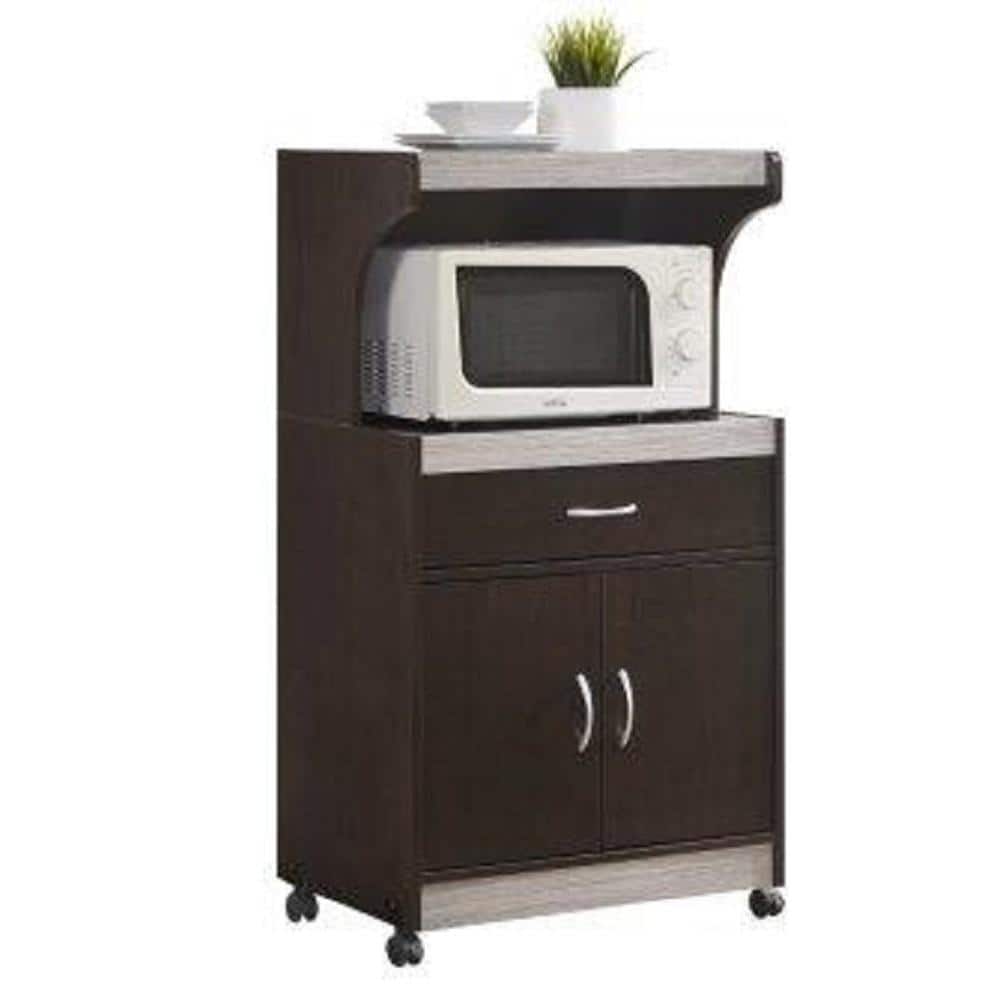HODEDAH Chocolate-Grey Microwave Cart with Storage HIK72 CHOCO