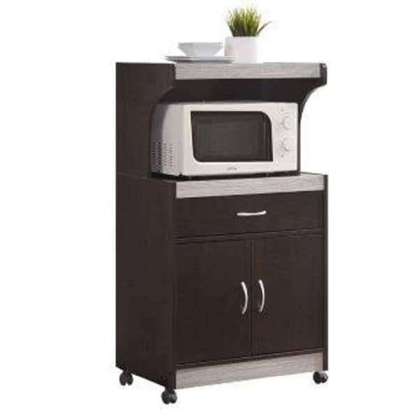 HODEDAH Chocolate-Grey Microwave Cart with Storage