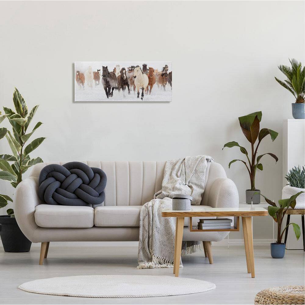 Wild Horses Running in Snow Canvas Wall Art, 30 x 13