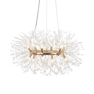 Calzada Decor 12-Light Gold Dandelion Firework Chandelier, Round Pendant Ceiling Lighting