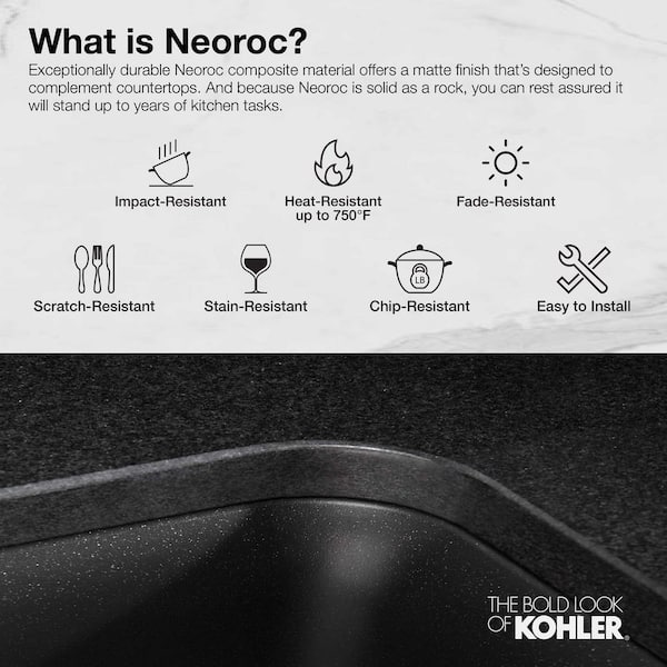 KOHLER Cairn 16 Gray Matte Stone 16 in. Undermount Bar Sink in Matte Graphite
