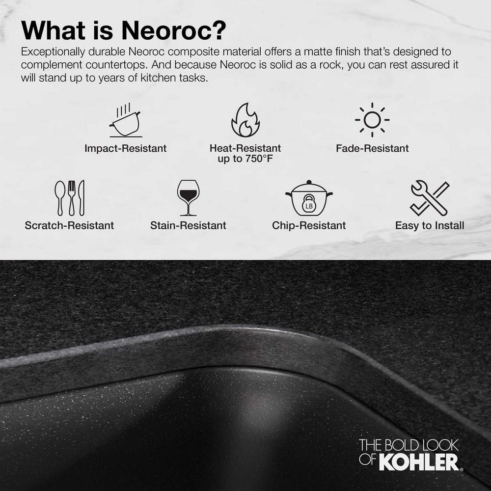 Matte Graphite Neoroc Undermount Single-Bowl Kitchen Sink