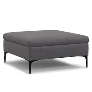 Rebecca 36 in. Wide Square Mid Century Coffee Table Storage Ottoman with Lift Up Lid in Slate Grey Polyester Linen