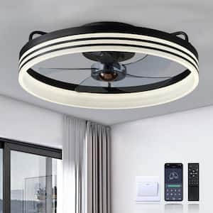 20 in. Indoor Intergrated LED Indoor Black Ceiling Fans with Lights Modern Low Profile Ceiling Fan for Living Room