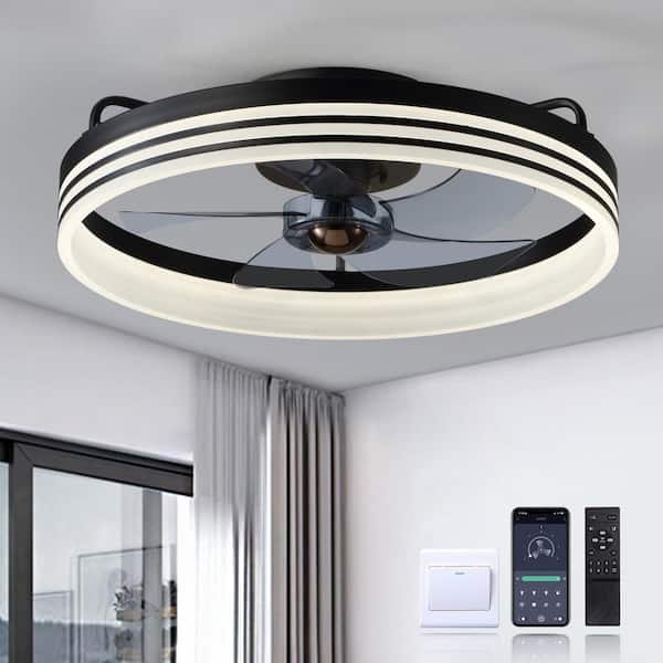 FANNEHONNE 20 in. Indoor Intergrated LED Indoor Black Ceiling Fans with Lights Modern Low Profile Ceiling Fan for Living Room