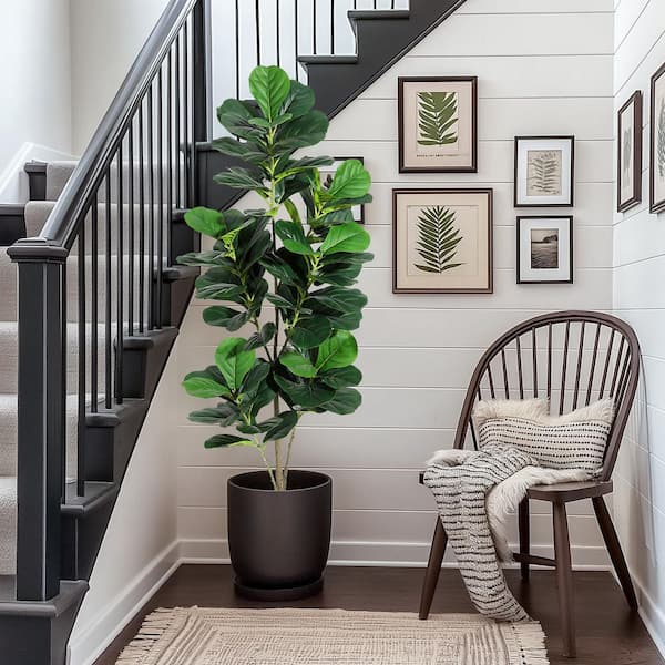 Garvee 5 ft. Artificial Ficus Lyrata Plants Trees In Pot, Tall