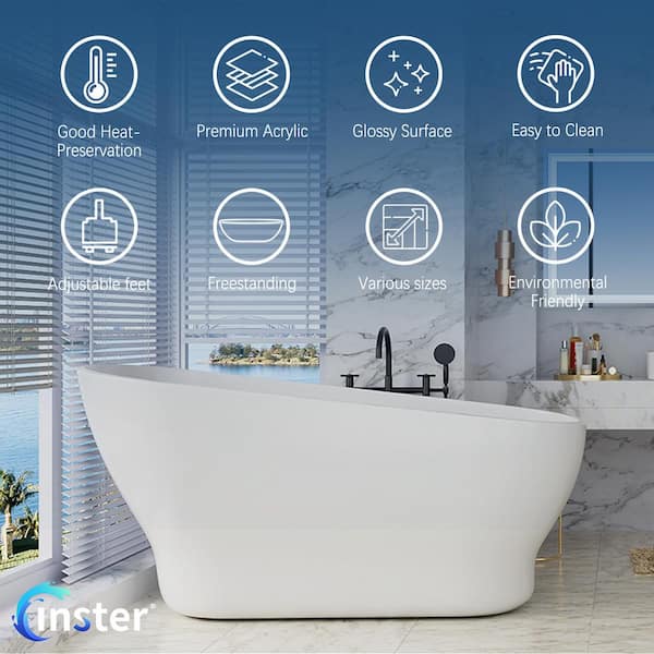 67 in. Acrylic Oval Shaped Freestanding Flatbottom Top Sloping Design Non-Whirlpool Soaking Bathtub in White