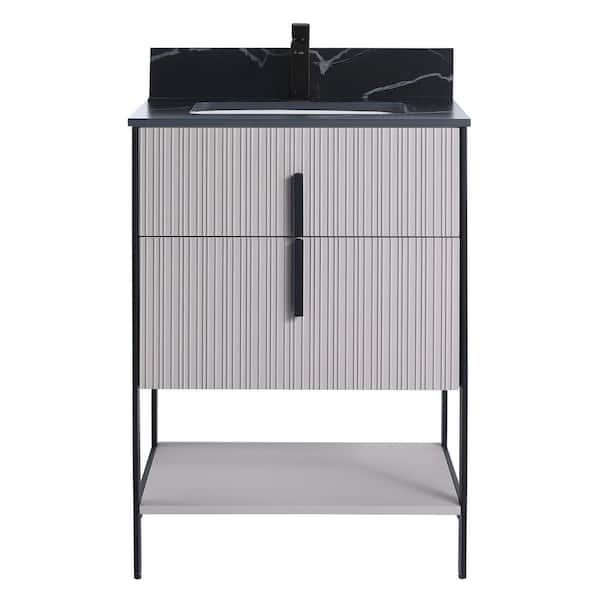 FINE FIXTURES 24 in. W x 18 in. D x 33.5 in. H Bright Taupe Bath Vanity with Black Sintered Stone Top with Black Hardware