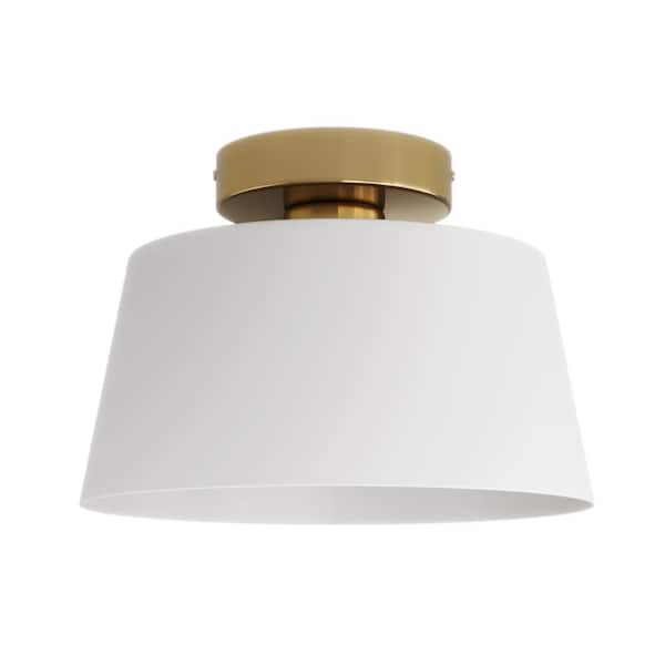aiwen 9.84 in. 1-Light White Farmhouse Semi-Flush Mount Industrial Close to Ceiling Lighting