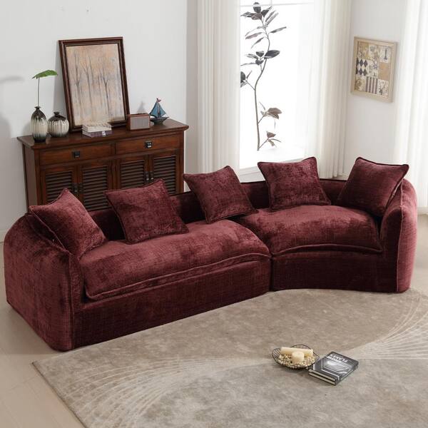 HOMEFUN 126 in. Straight Arm Chenille Curved Modular Large