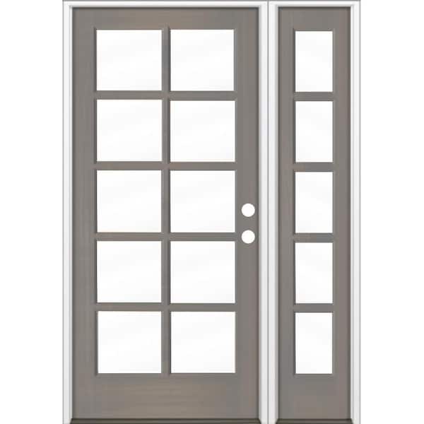 50 in. x 80 in. French LH Full Lite Clear Glass Grey Stain Hemlock Wood Prehung Front Door with RSL