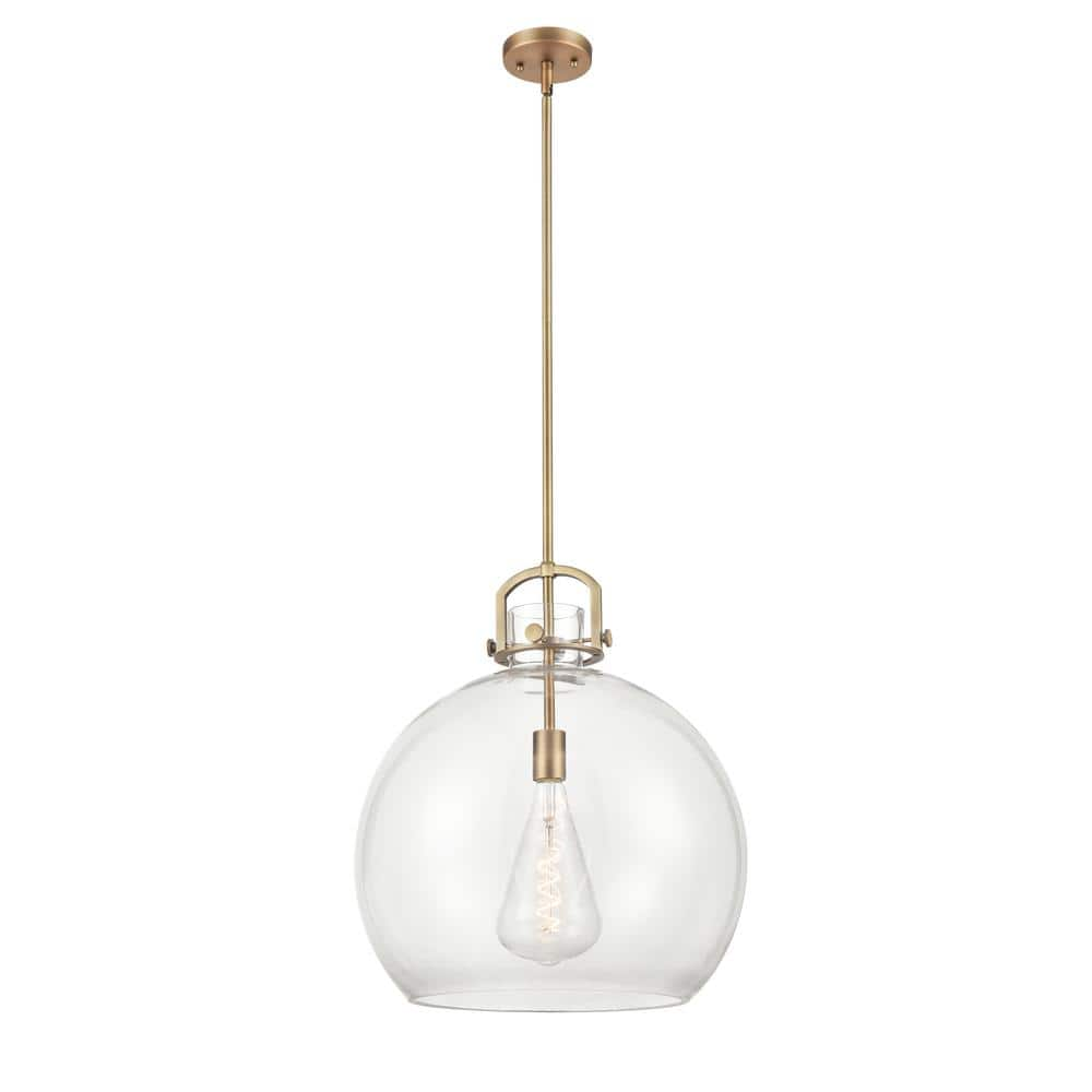 Innovations Newton Sphere 100-Watt 1-Light Brushed Brass Shaded Pendant Light with Clear Glass Clear Glass Shade