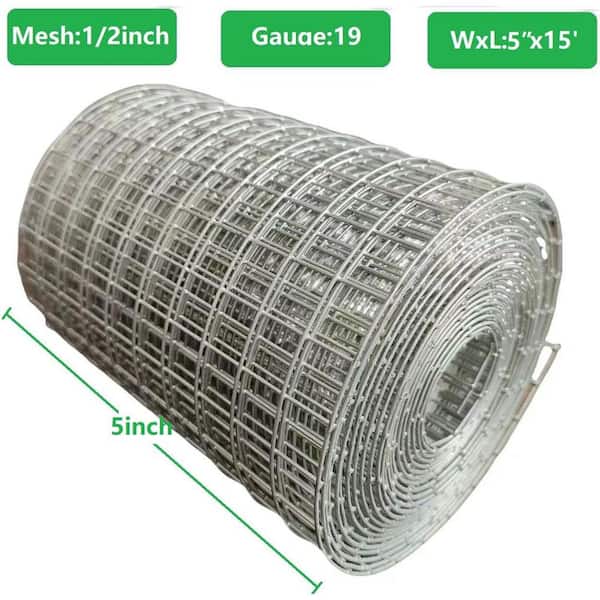 1/2 in. 5in x 15 ft. 19-Gauge Galvanized Hardware Cloth for Chicken Coop Rabbit Fence Garden Wire Fencing