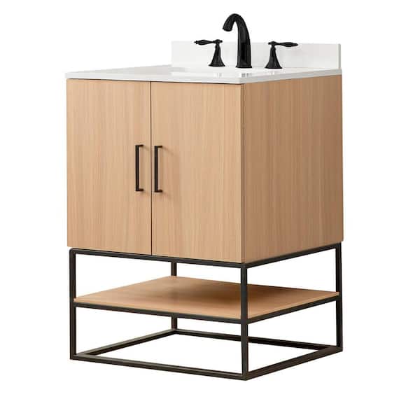 OakVista 24 in. W x 23 in. D x 33 in. H Single Bath Vanity in Oak with White Cultured Marble Top