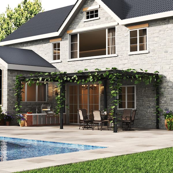 10 ft. x 20 ft. Gray Aluminum Frame Outdoor Patio Louvered Pergola with Adjustable Shade Roof