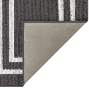 Dark Grey and White 26 in. x 72 in. Border Washable Non-Skid Runner Rug