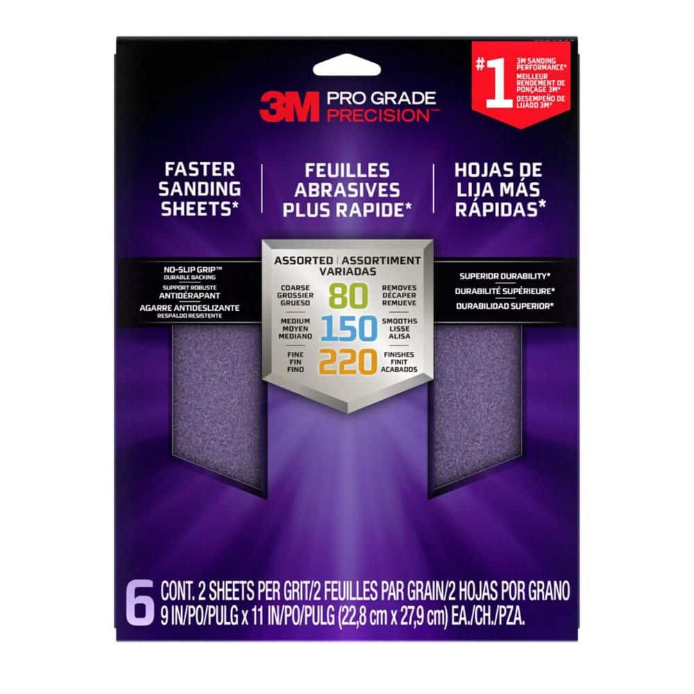 3M Pro Grade Precision 9 in. x 11 in. 80, 150, 220 Assorted Grits