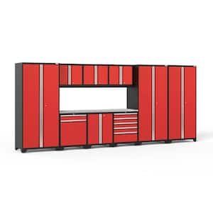 Pro Series 192 in. W x 84.75 in. H x 24 in. D 18-Gauge Welded Steel Garage Cabinet Set in Red (10-Piece)