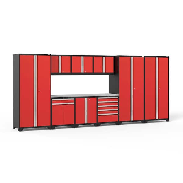 NewAge Products Pro Series 192 in. W x 84.75 in. H x 24 in. D 18-Gauge Welded Steel Garage Cabinet Set in Red (10-Piece)