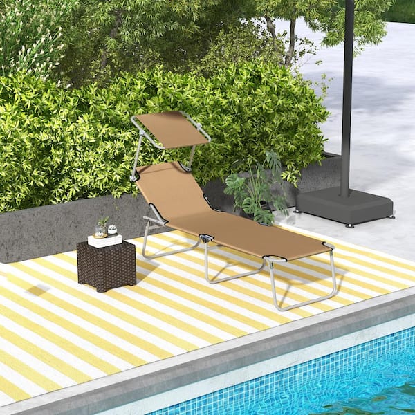 Outsunny Adjustable Folding Steel Outdoor Lounge Chair in Tan Set