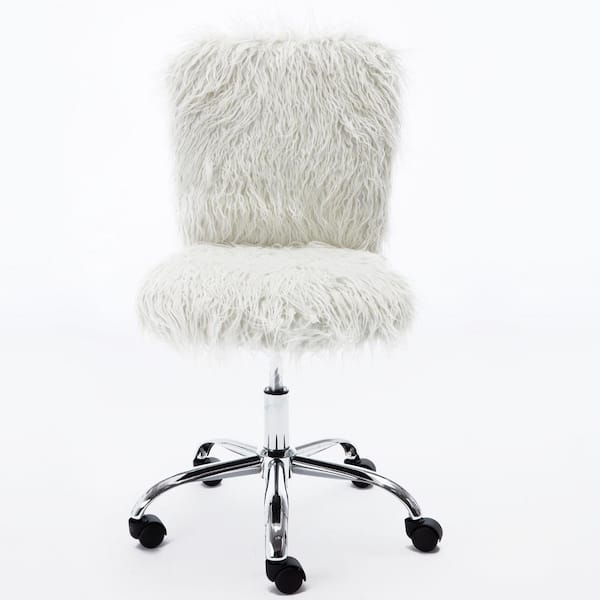 LUCKY ONE Graceful 23.6 in. White Faux Fur Upholstered 360 Swivel Office and Dresssing Chair with Back and Adjustable Height
