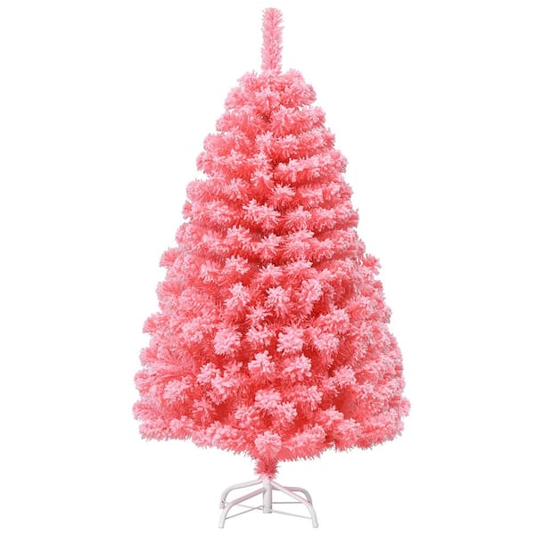 8FT Pink Artificial Snow Flocked Christmas Tree With Metal Stand 